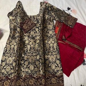 Elegant Gold and Red Traditional Dress